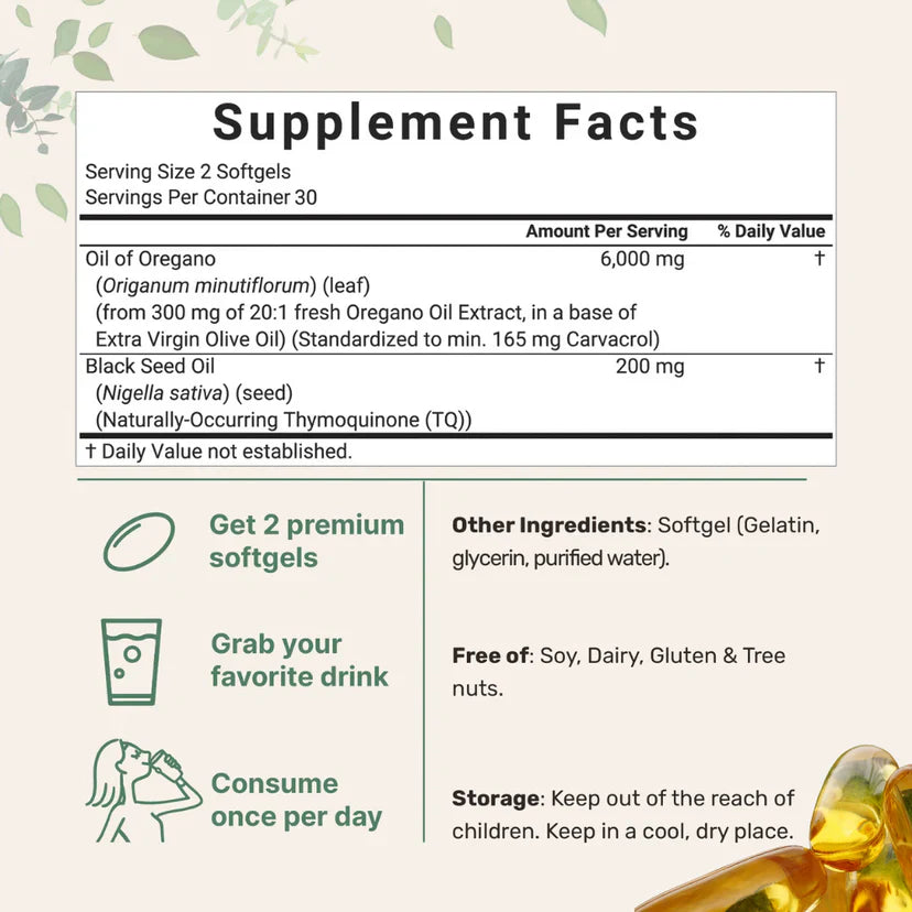 Nutrivora زيت الأوريغانو مع زيت الحبة السوداء